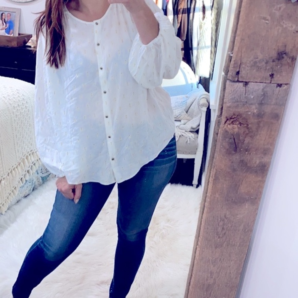 Zara top size large white with gold flecks